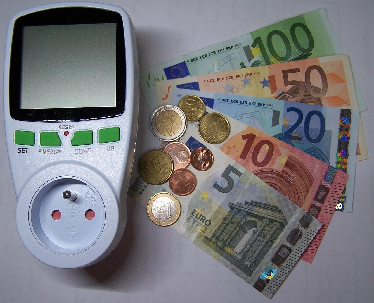 Misuratore energetico con euro per il risparmio in bolletta